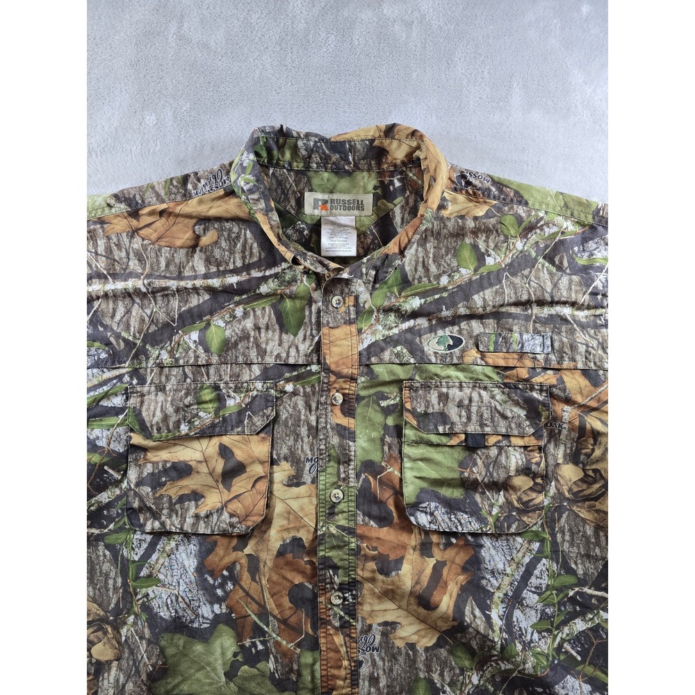 Russell Outdoors Shirt Men 2X Camo‎ Mossy Oak Long Sleeve Vented Lightweight